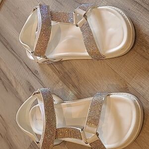 Azalea Wang Here for the Banter Rhinestone Strap Flatform Sandals 9 White